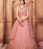 PEACH ZARI AND SEQUINS EMBROIDERED GEORGETTE FESTIVE BRIDAL WEDDING & PARTY WEAR SEMI STITCHED LEHENGA CHOLI
