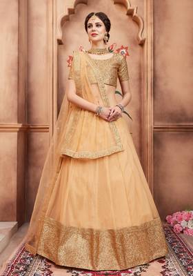 BEIGE DORI AND SEQUINS EMBROIDERED SEMI STITCHED NETFESTIVE BRIDAL WEDDING & PARTY WEAR  LEHENGA CHOLI 1