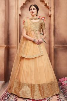 BEIGE DORI AND SEQUINS EMBROIDERED SEMI STITCHED NETFESTIVE BRIDAL WEDDING & PARTY WEAR  LEHENGA CHOLI