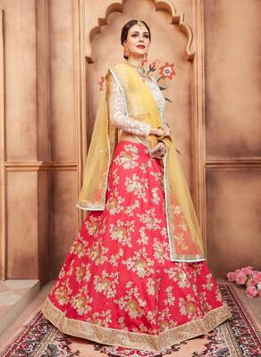 PINK THREAD, ZARI AND SEQUINS EMBROIDERED SILK FESTIVE BRIDAL WEDDING & PARTY WEAR SEMI STITCHED LEHENGA CHOLI 4