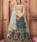 TURQUOISE DORI AND SEQUINS EMBROIDERED ART SILK FESTIVE BRIDAL WEDDING & PARTY WEAR SEMI STITCHED LEHENGA CHOLI