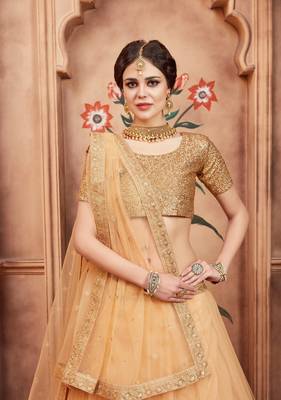 BEIGE DORI AND SEQUINS EMBROIDERED SEMI STITCHED NETFESTIVE BRIDAL WEDDING & PARTY WEAR  LEHENGA CHOLI 2