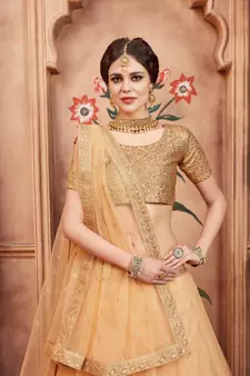 BEIGE DORI AND SEQUINS EMBROIDERED SEMI STITCHED NETFESTIVE BRIDAL WEDDING & PARTY WEAR  LEHENGA CHOLI