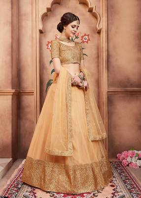 BEIGE DORI AND SEQUINS EMBROIDERED SEMI STITCHED NETFESTIVE BRIDAL WEDDING & PARTY WEAR  LEHENGA CHOLI 4