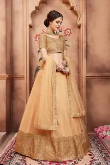 BEIGE DORI AND SEQUINS EMBROIDERED SEMI STITCHED NETFESTIVE BRIDAL WEDDING & PARTY WEAR  LEHENGA CHOLI
