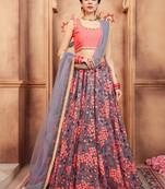 GREY ZARI AND THREAD EMBROIDERED NET FESTIVE BRIDAL WEDDING & PARTY WEAR SEMI STITCHED LEHENGA