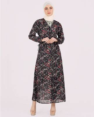 Black plain chiffon abaya 1
