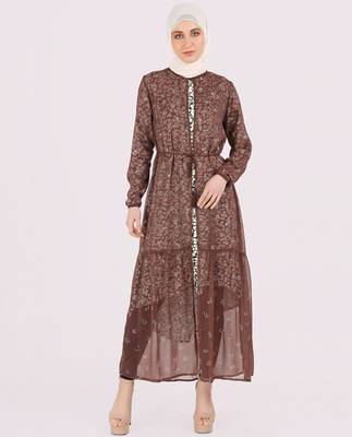 Brown plain chiffon abaya 1