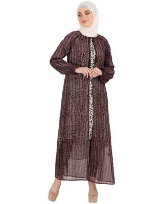 Brown plain chiffon abaya 1