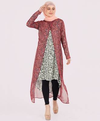 Red plain chiffon abaya 2
