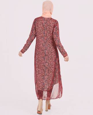Red plain chiffon abaya 3