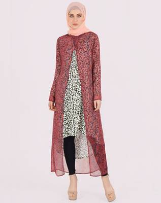 Red plain chiffon abaya 1
