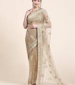 Beige embroidered net saree with blouse