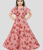 Pink printed crepe kids-girl-gowns