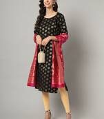 Black jacquard cotton silk Kurta Pant With Dupatta