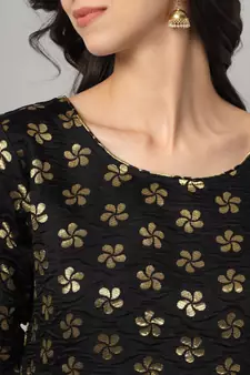 Black jacquard cotton silk Kurta Pant With Dupatta