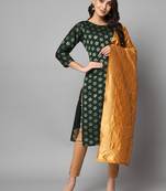 Dark-green jacquard cotton silk Kurta Pant With Dupatta