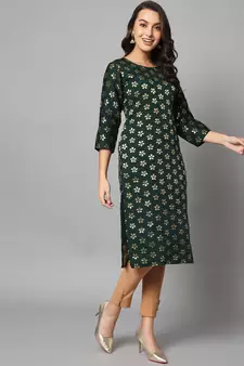 Dark-green jacquard cotton silk Kurta Pant With Dupatta
