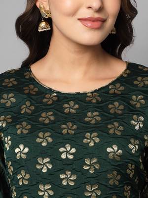Dark-green jacquard cotton silk Kurta Pant With Dupatta 3
