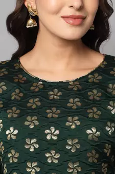 Dark-green jacquard cotton silk Kurta Pant With Dupatta