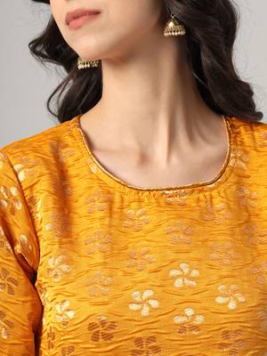 Mustard jacquard cotton silk Kurta Pant With Dupatta 3