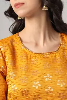 Mustard jacquard cotton silk Kurta Pant With Dupatta
