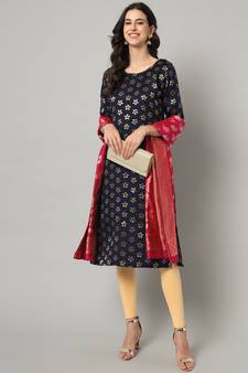 Navy-blue jacquard cotton silk Kurta Pant With Dupatta