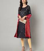 Navy-blue jacquard cotton silk Kurta Pant With Dupatta