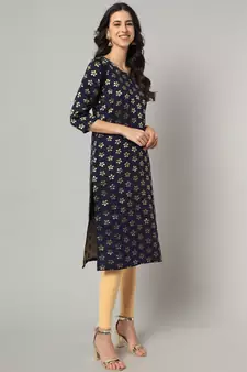 Navy-blue jacquard cotton silk Kurta Pant With Dupatta