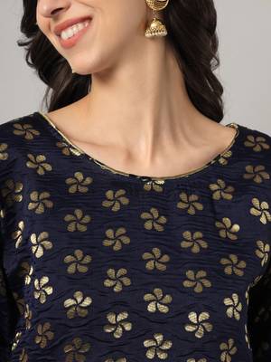 Navy-blue jacquard cotton silk Kurta Pant With Dupatta 3