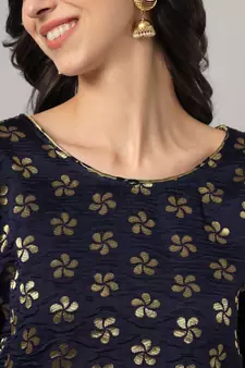 Navy-blue jacquard cotton silk Kurta Pant With Dupatta