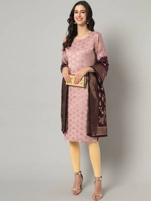 Light-pink jacquard cotton silk Kurta Pant With Dupatta 1