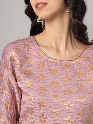 Light-pink jacquard cotton silk Kurta Pant With Dupatta 3