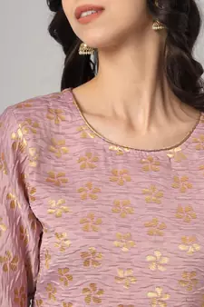 Light-pink jacquard cotton silk Kurta Pant With Dupatta
