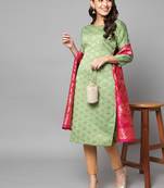 Light-green jacquard cotton silk Kurta Pant With Dupatta