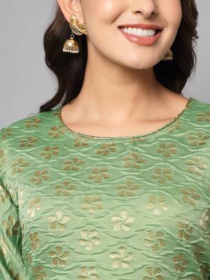 Light-green jacquard cotton silk Kurta Pant With Dupatta 3