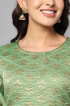 Light-green jacquard cotton silk Kurta Pant With Dupatta