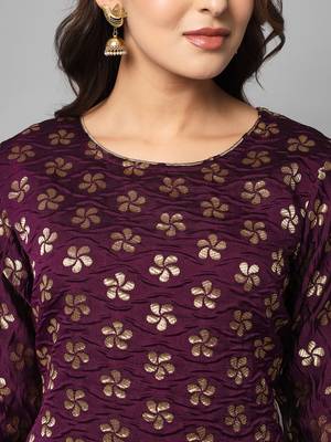 Purple jacquard cotton silk Kurta Pant With Dupatta 3