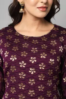 Purple jacquard cotton silk Kurta Pant With Dupatta