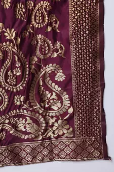 Purple jacquard cotton silk Kurta Pant With Dupatta