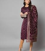 Purple jacquard cotton silk Kurta Pant With Dupatta