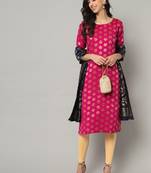 Rani-pink jacquard cotton silk Kurta Pant With Dupatta