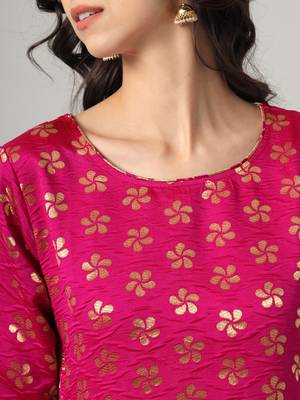 Rani-pink jacquard cotton silk Kurta Pant With Dupatta 3