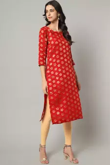 Red jacquard cotton silk Kurta Pant With Dupatta