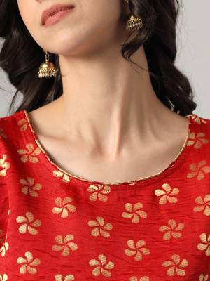 Red jacquard cotton silk Kurta Pant With Dupatta 3