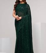 Dark Green Embroidered Georgette Saree With Blouse
