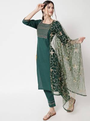 Dark-green digital print georgette Kurta Pant With Dupatta 1
