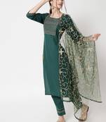 Dark-green digital print georgette Kurta Pant With Dupatta