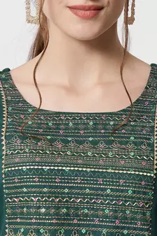 Dark-green digital print georgette Kurta Pant With Dupatta