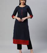 Blue plain cotton cotton-kurtis